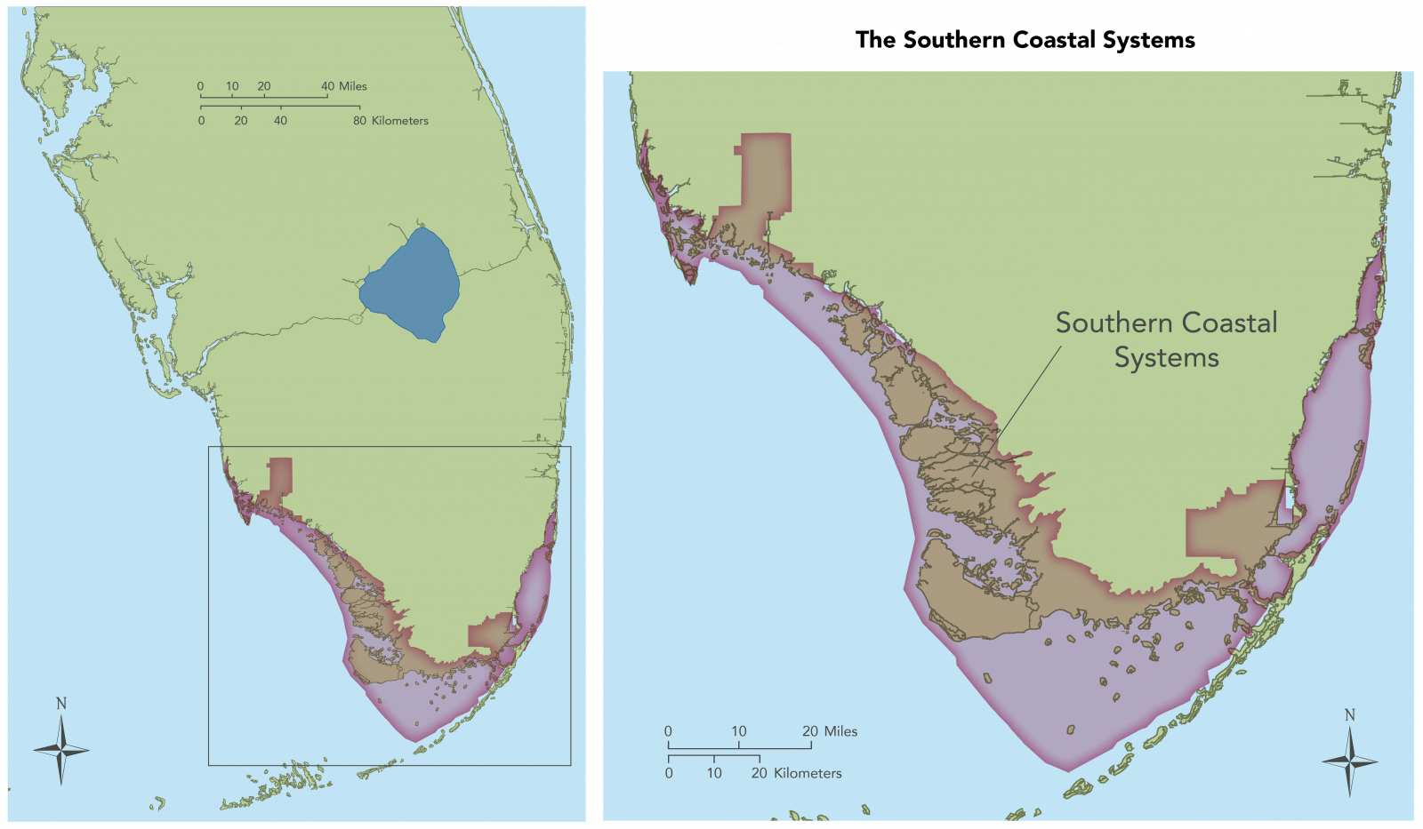  Map showing long view and detail view of the Southern Coastal areas.